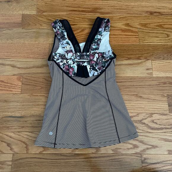 Lululemon Super Sport Tank Womens 4 Mini Pop Stripe Black Mink Berry Butterfly - Picture 2 of 8